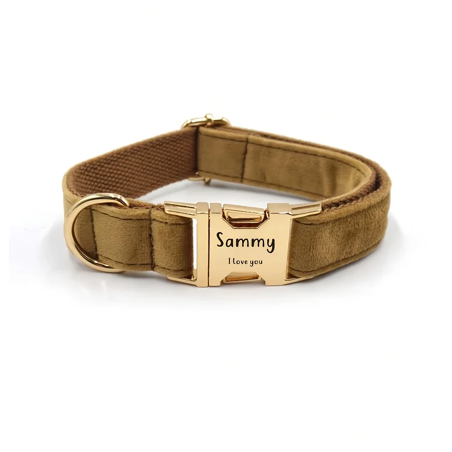 Personalized Velvet Dog Collar with Engraved ID Plate - Image 7