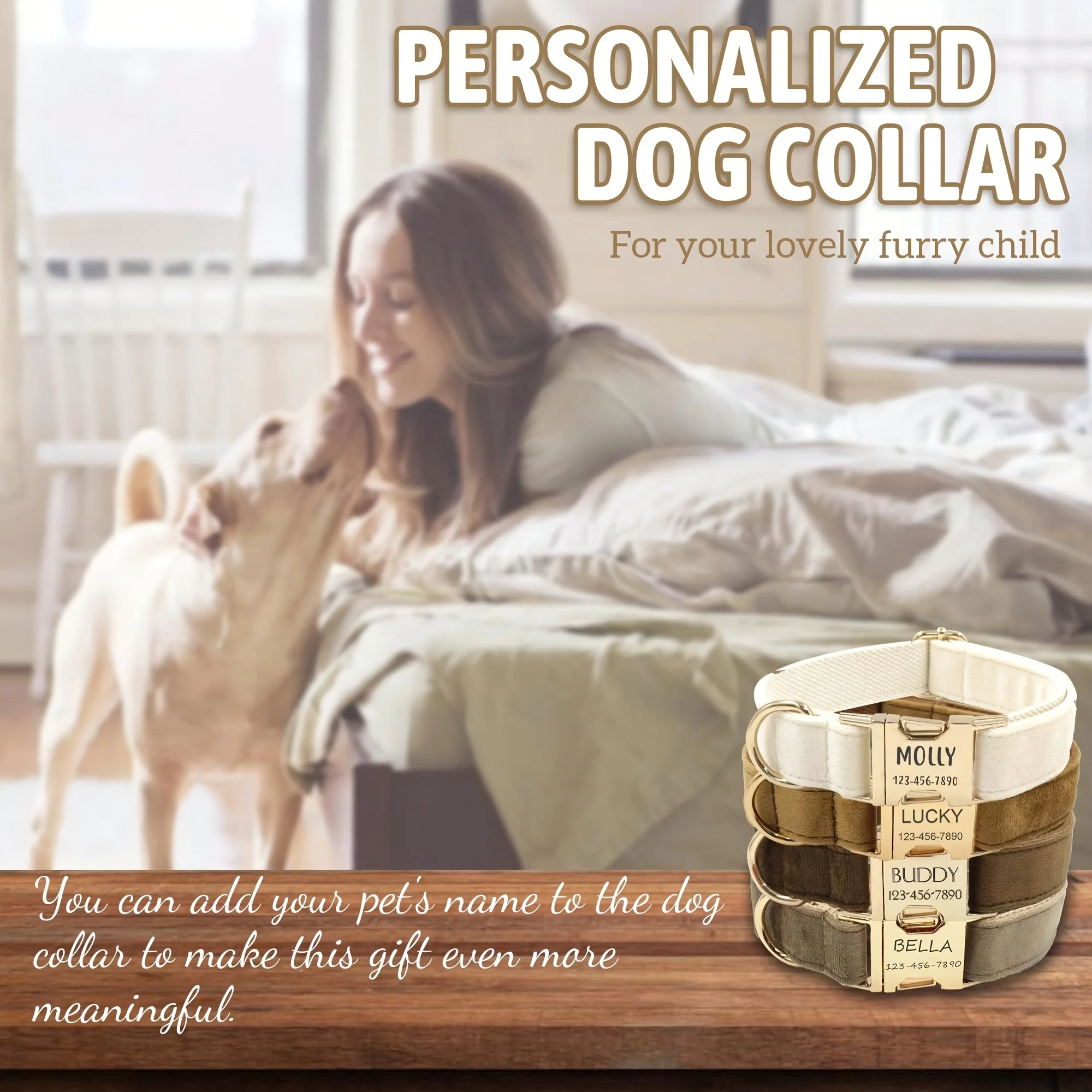 Personalized Velvet Dog Collar with Engraved ID Plate - Image 6
