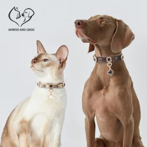 Lucky Clover Leather Pet Collar