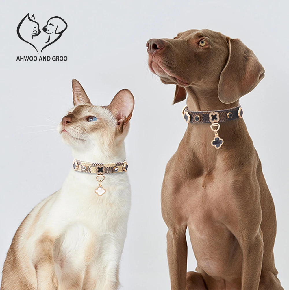 Lucky Clover Leather Pet Collar