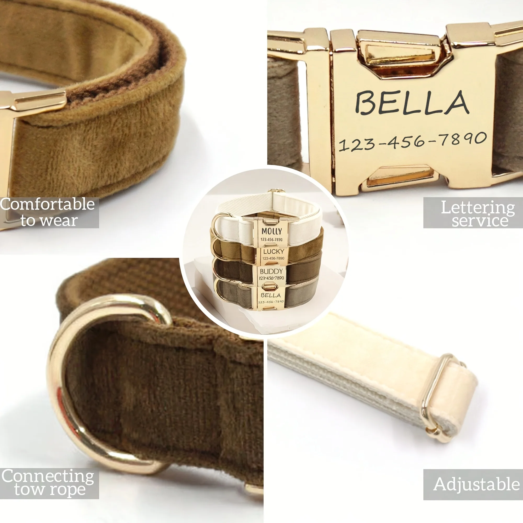 Personalized Velvet Dog Collar with Engraved ID Plate - Image 3