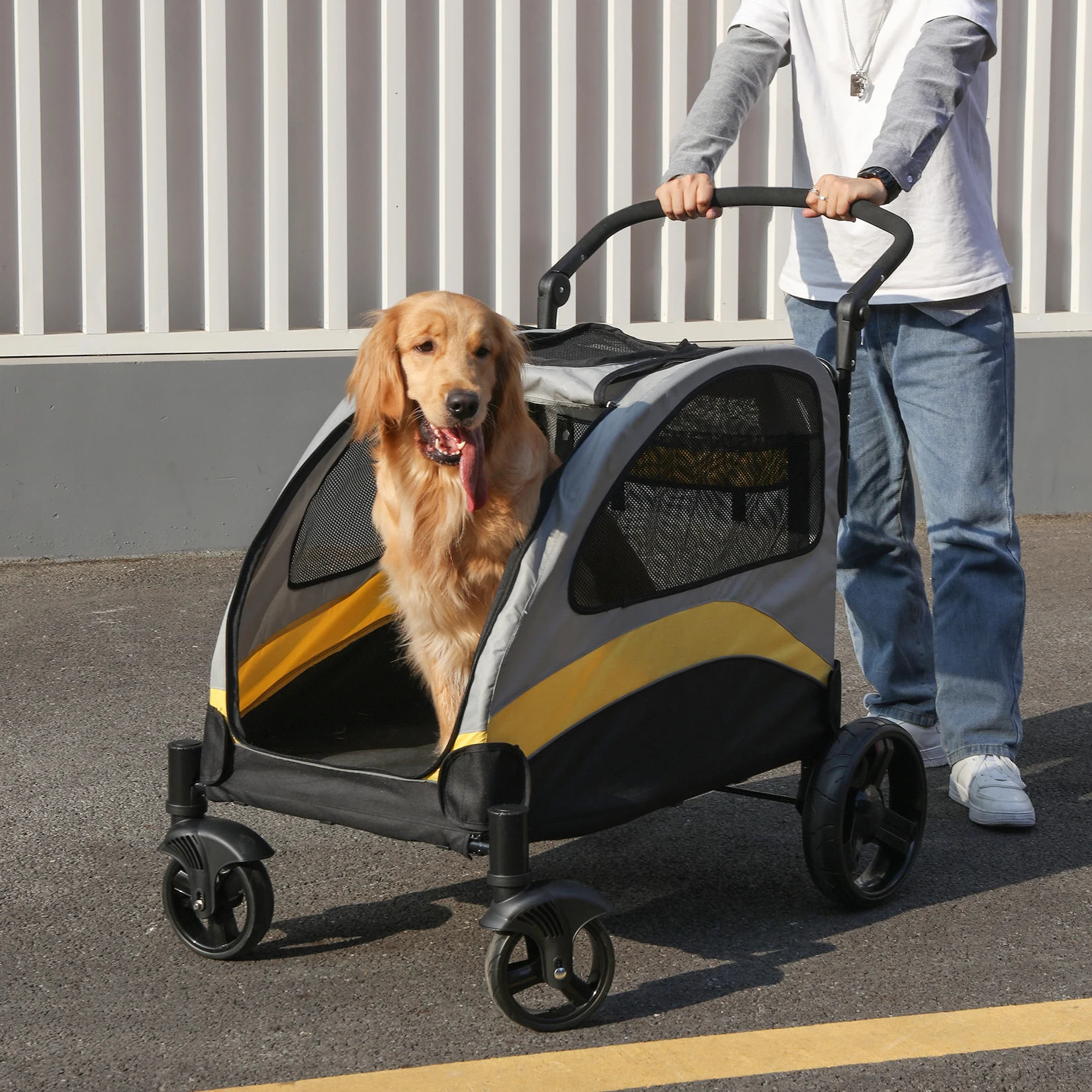 Portable Dog Stroller — 4-Wheel, Large Dogs