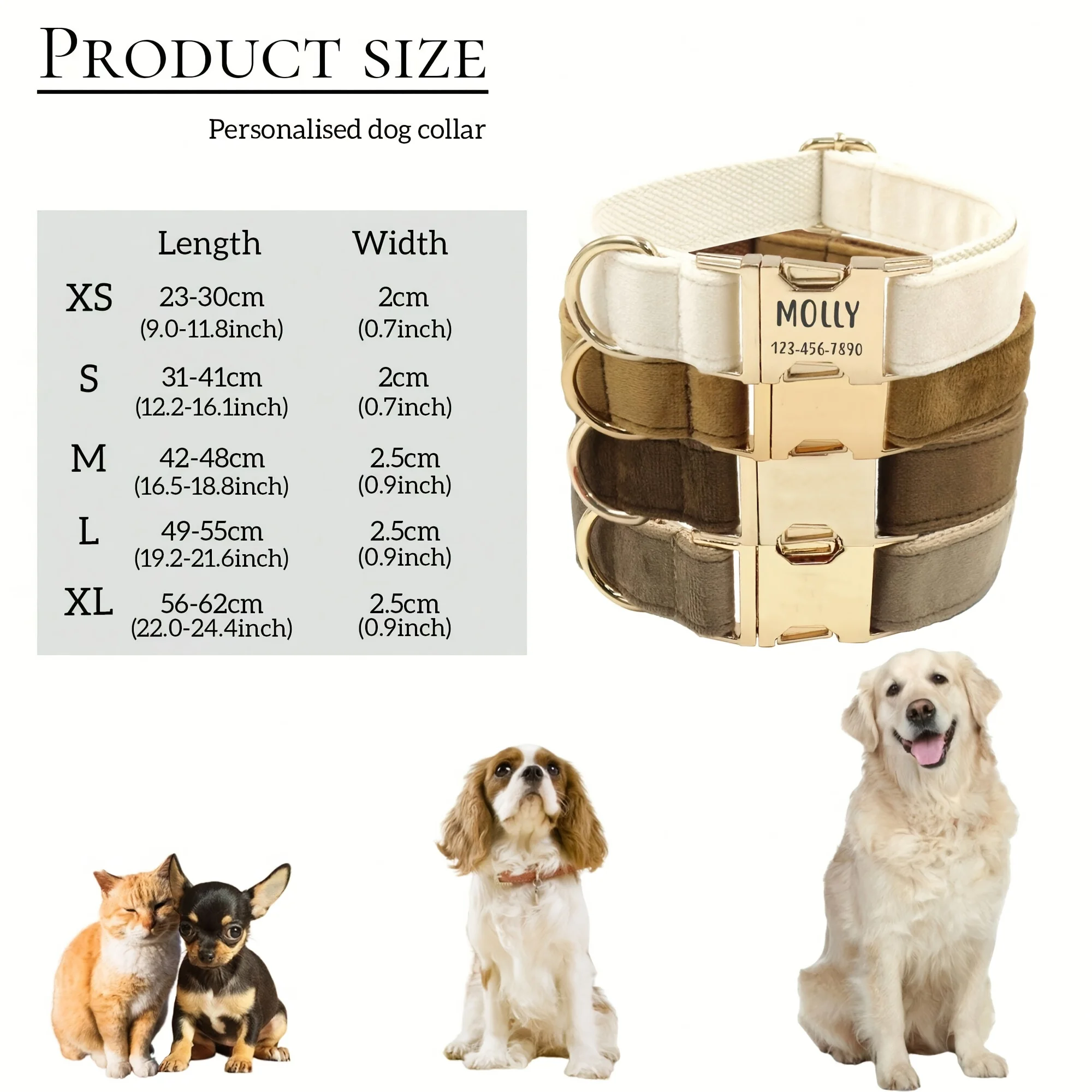 Personalized Velvet Dog Collar with Engraved ID Plate - Image 2