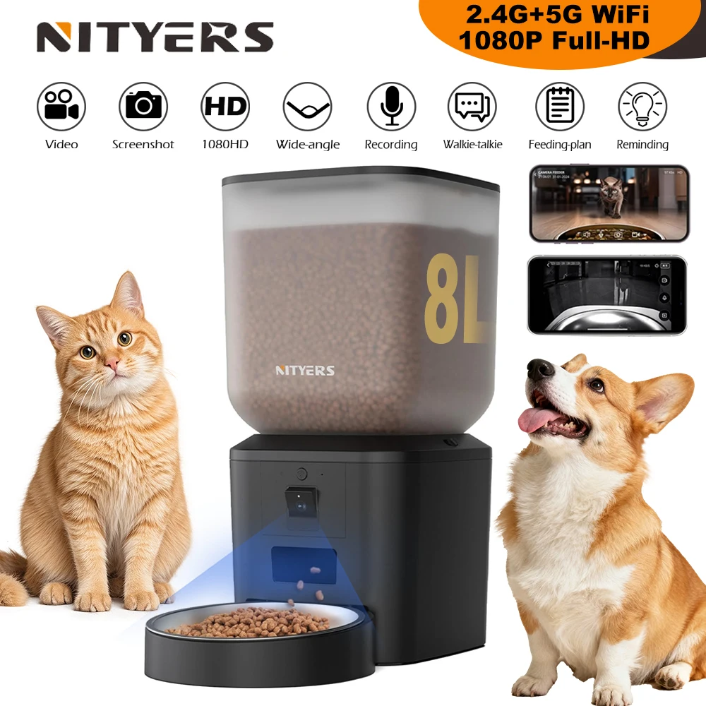 Nityers 8L Automatic Cat Feeder with 1080p WiFi Camera